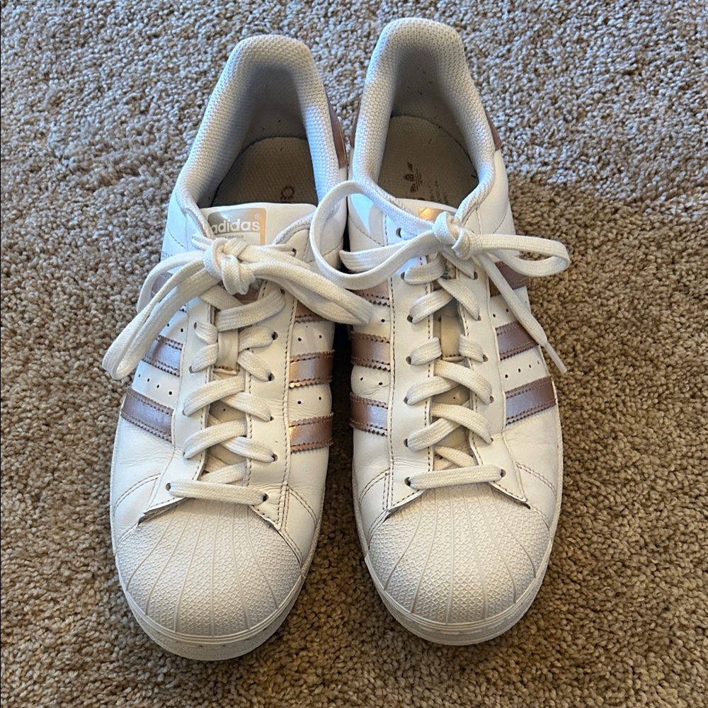 Adidas Women's White and Gold Sneakers